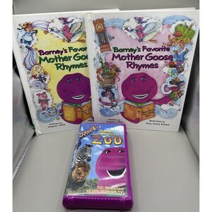 Barney Let's Go To the Zoo VHS Video & Favorite Mother Goose Rhymes Book Vol 1/2